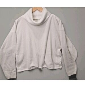 Aerie Oversized Cropped Sweatshirt Womens XS White Cowl Neck Fleece Pullover
